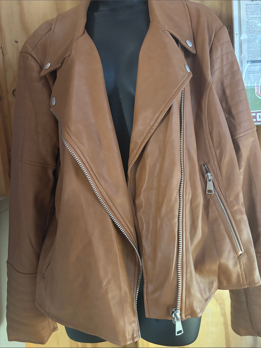 Women's Cognac Leather Moto Jacket